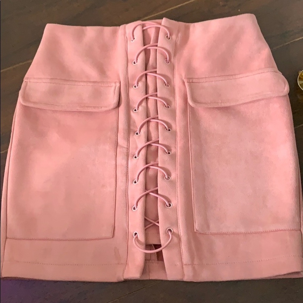 Pink suede skirt